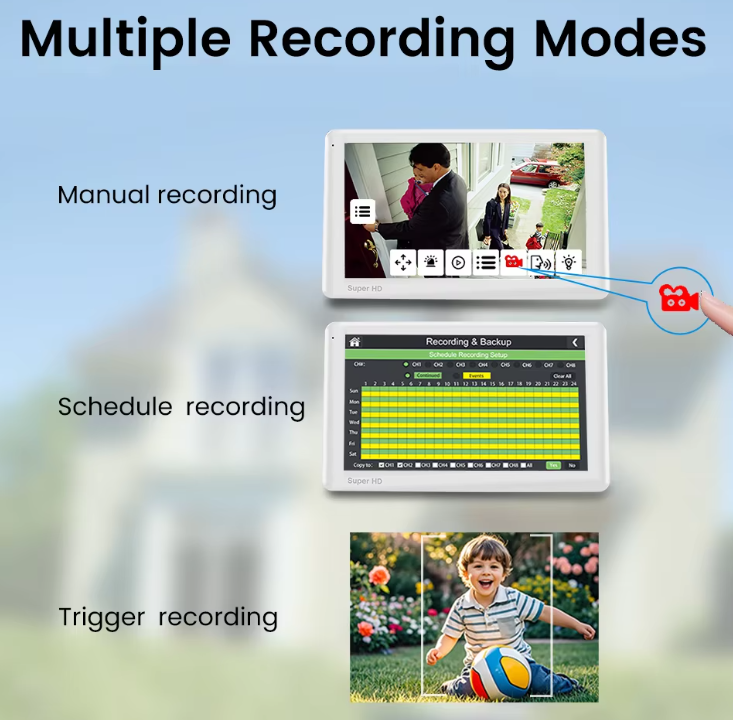 Home Security Camera System 3MP Cameras 10" Touchscreen Monitor Two-Way Audio Local Recording SD Card HDD Night Vision