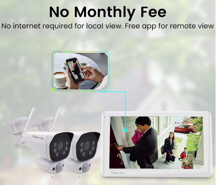 Home Security Camera System 3MP Cameras 10" Touchscreen Monitor Two-Way Audio Local Recording SD Card HDD Night Vision